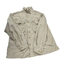 ExOfficio Mens Long Sleeve Button Up Shirt Khaki Outdoor Adventure Travel Sz L‎